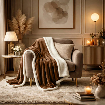 Reversible Sherpa Fleece Blanket With Soft Microplush Flannel, All-Season Throw For Bed & Sofa