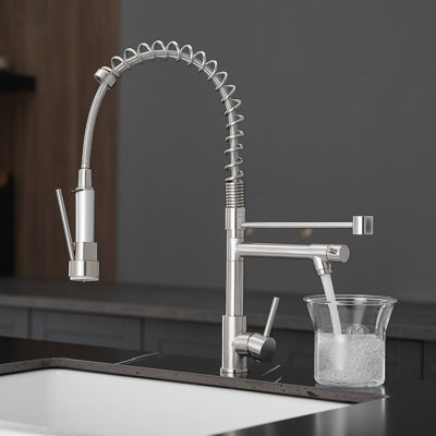 Commercial Kitchen Faucet With Pull Down Sprayer, Stainless Steel Single Handle Single Lever Kitchen Sink Faucet