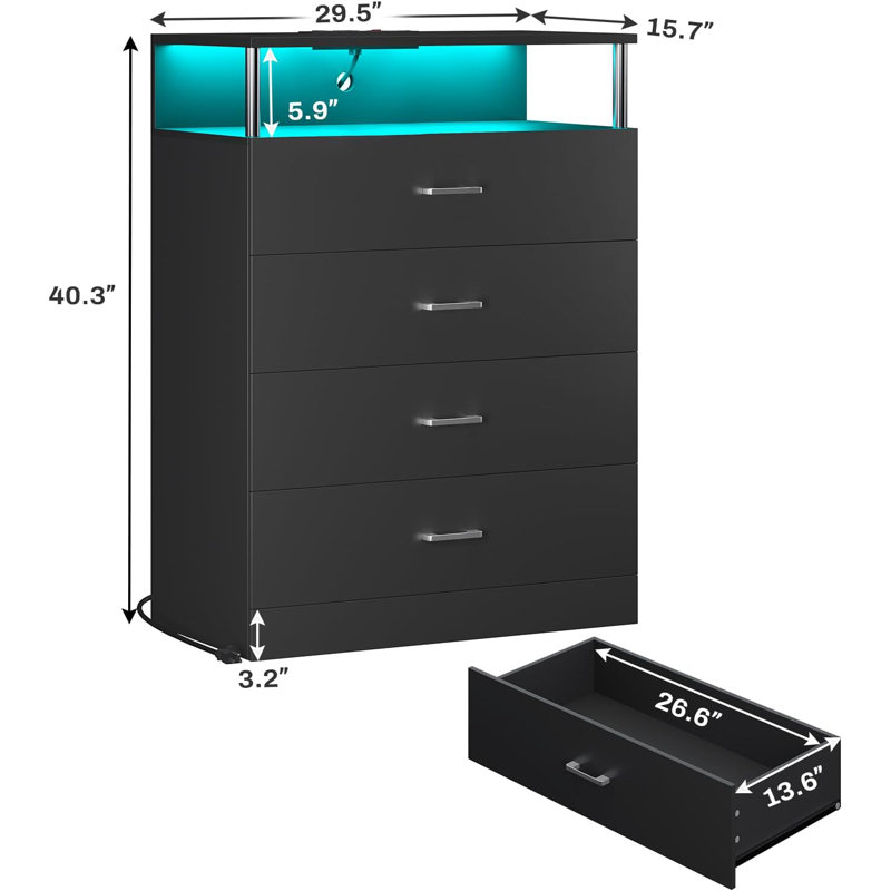 Jahlisa 29.5'' W 4 - Drawer Dresser, Black/Silver