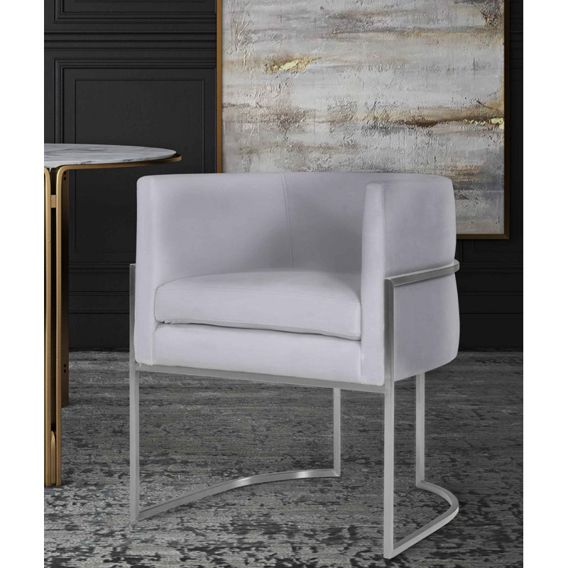 48.3cm H Velvet Upholstered Side Chair, Silver, Grey