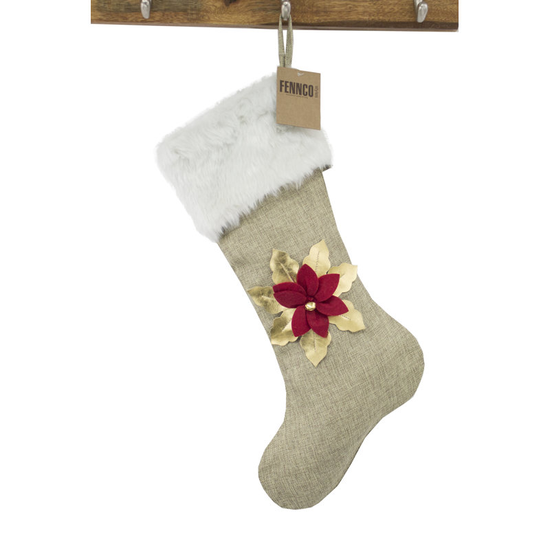 Chaussette de Noël 3D poinsettia, Naturel / rouge / blanc
