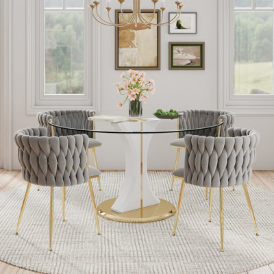 Ensemble de table de salle à manger ronde moderne avec chaises rembourrées Weavon, ensemble de table de salle à manger de style Mid-Century pour coin-repas