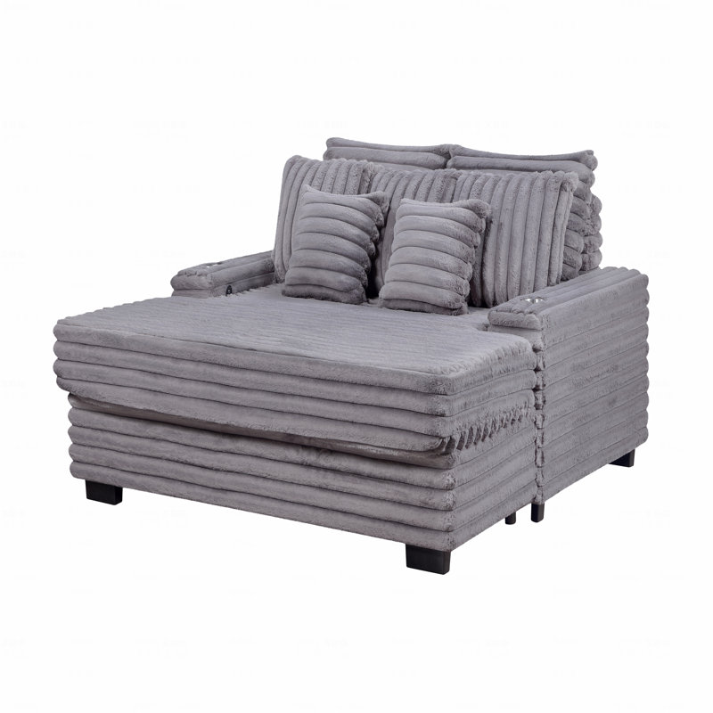 Fauteuil d'appoint surdimensionné en velours côtelé de 67 po de largeur avec fauteuil en cuivre et port USB, Gris