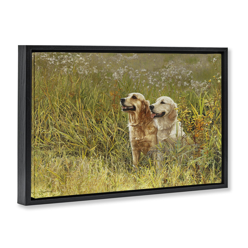 Cadre flottant Happy Dogs Field Day, design par Sueellen Ross, H 17 po x l 25 po, Cadre flottant noir de jais