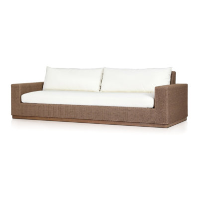 SURI 103.5 " W Straight Teak Solid Wood and Wicker Patio Sofa with Cushions