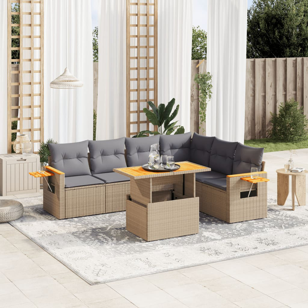 Vidaxl 7-Tlg. Garten-Sofagarnitur Mit Kissen Beige Poly Rattan