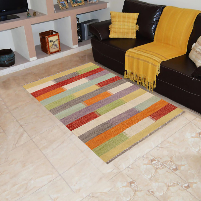 Tapis beige / gris / rouge en laine noué à la main 3 pi 4 po x 5 pi 1 po Haddam