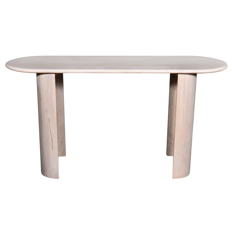 Console de salon ovale en bois massif, console moderne au fini chêne blanc
