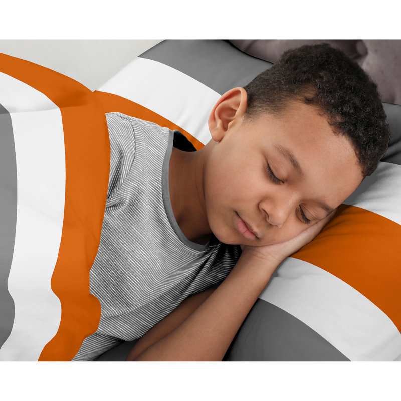 Gray and Orange Striped Twin Microfiber Comforter Set