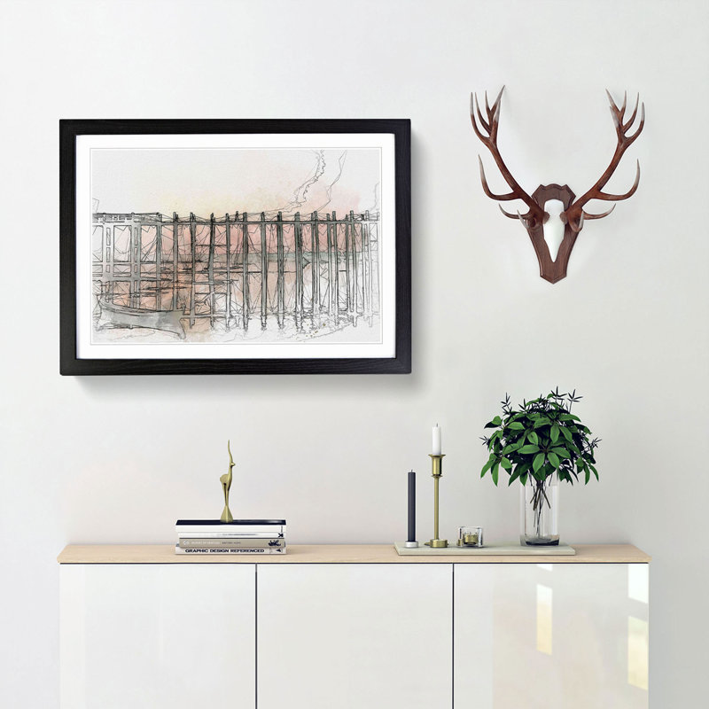 U Bein Bridge in Myanmar in Abstract - Picture Frame Graphic Art Print, 48cm H x 65cm W x 2cm D, Black Framed