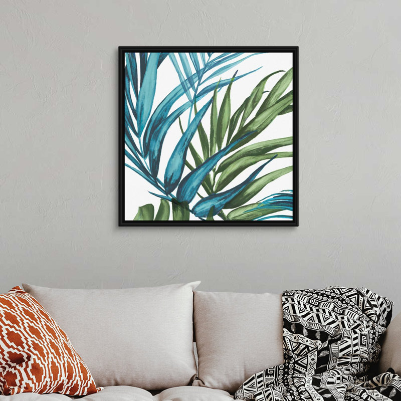 «Palm Leaves II» par Eva Watts - reproduction d'art sur toile, H 32 po x l 32 po x P 1,75 po, Cadre noir