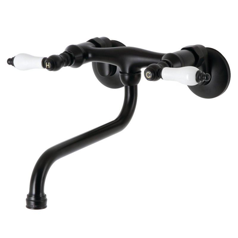 Polished Brass Wall Mount Bathroom Faucet with Lever Handles