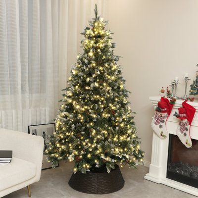HOMCOM Artificial LED Christmas Tree with Metal Base Hinged Branches