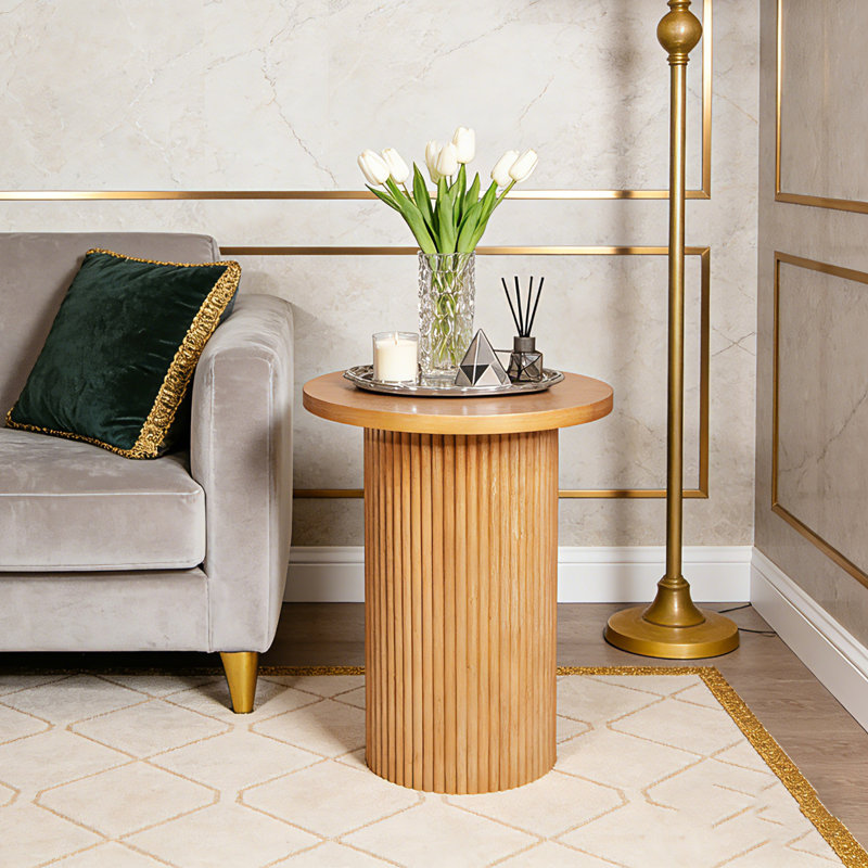 Pedestal Wood Round End Table, Natural