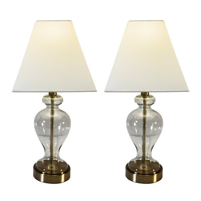 Lampe de table urne en verre laiton - abat-jour carré
