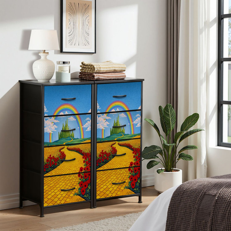 4 Drawer Dresser for Bedroom, Narrow Chest of Drawers, Wooden Top and Study Iron Frame 18"x37.5"-(WxH)