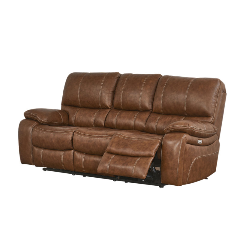 Flagg 86" Genuine Leather Pillow Top Arm Reclining Sofa, Camel Top Grain Leather