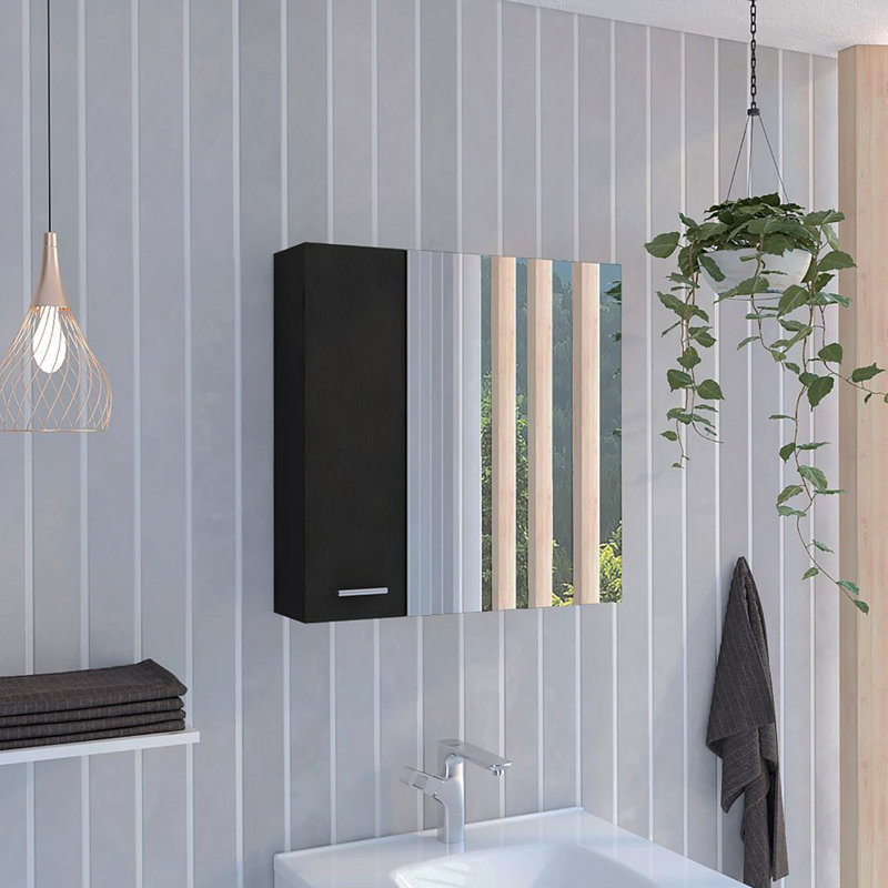 4-Shelf Bathroom Medicine Cabinet With Mirror, Black