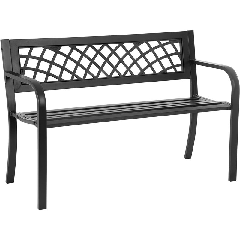 Banc de jardin Banc de jardin Banc d'extérieur pour terrasse en métal Banc de parc avec accoudoirs à dossier en plastique