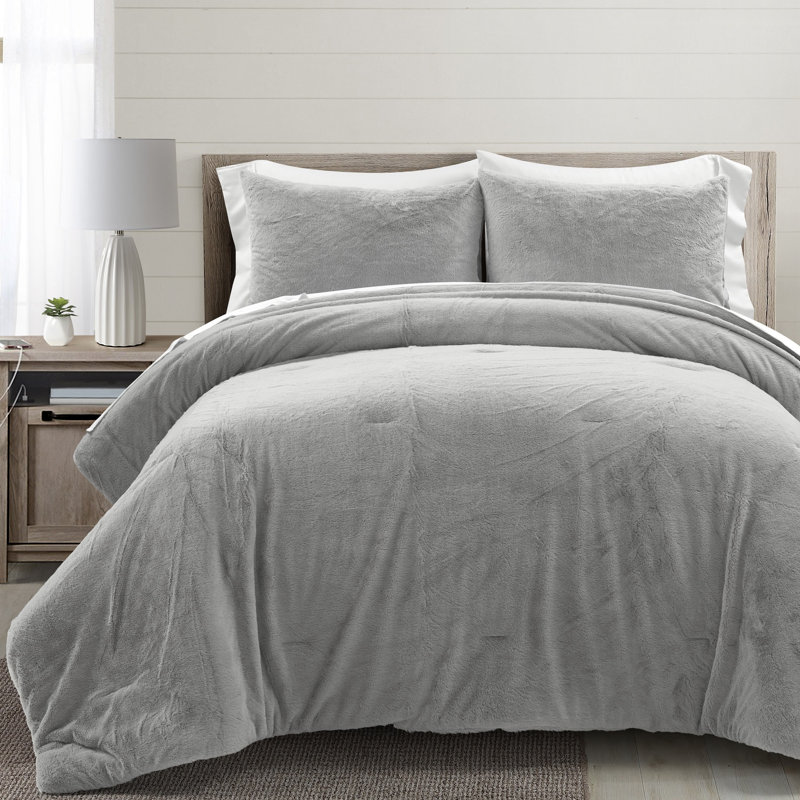 Ensemble d'édredon en microfibre 7 pièces , Gris clair, Édredon simple + 4 taies décoratives standard