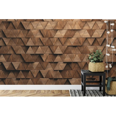 3D Wooden Triangle Geometric Pattern Wall Mural for Home Decor