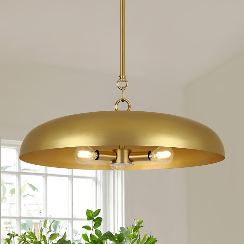 Lysander 3 - Light 20" Single Dome Kitchen Island Pendant Light, Brushed Gold