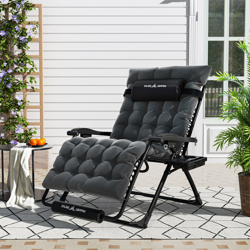 Oversized 33In XXL Zero Gravity Chair Folding Patio Lounge Chair with Cushion and Cup holder, 45" H x 33" W x 30" D
