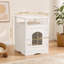 Meuble de litière moderne pour chat avec tablette de rangement et crochet latéral, armoire pour chat caché avec finition blanche pour le salon et la chambre à coucher