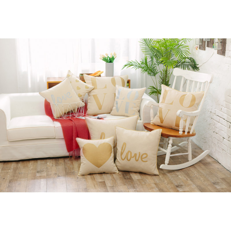 Coussin Love, Or, L 18 po x L 18 po, Pillow Cover Only - No Insert