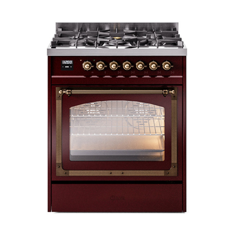 ILVE Nostalgie II Noblesse 30 in Dual Fuel Range, Natural Gas, Burgundy/Bronze