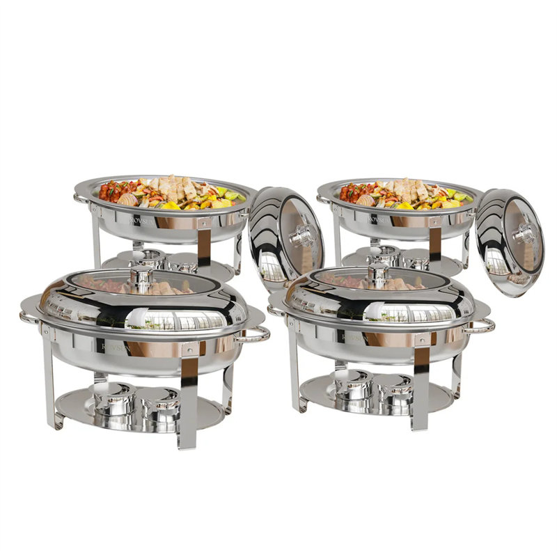 Ensemble de buffet à vaisselle ovale en acier inoxydable 6QT avec couvercle en verre