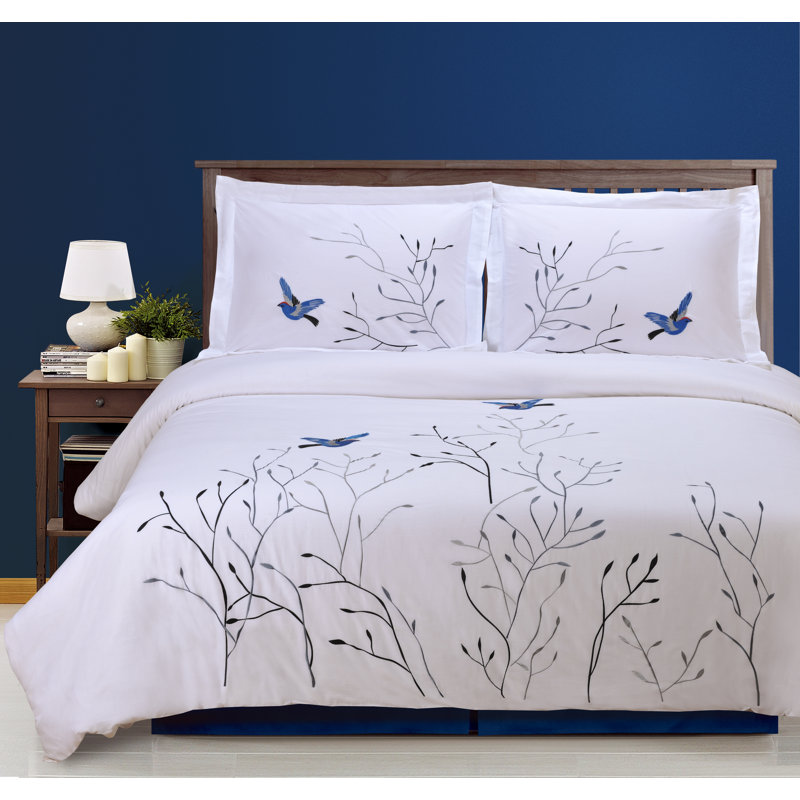 Cotton Sateen Duvet Cover, Blue, King Duvet Cover + 2 King Shams