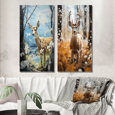 «Deer Graceful Fawn Pastoral», 2 pièces