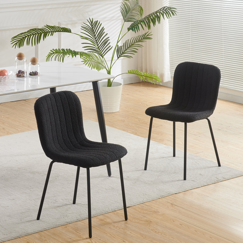 Linen Fabric Dining Chairs Upholstered Chairs, Black, Set Of 2