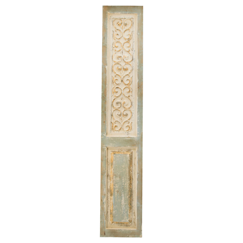 14,1 x 78,7 pouces panneau décoratif en bois - sculpture murale suspendue blanc délavé et ornemental bleu 14 po x 78,5 po
