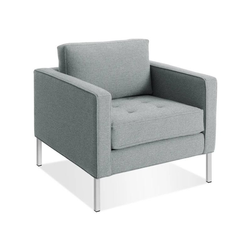Paramount Tufted Armchair, Stainless Steel, Otter Velvet Polyester Blend