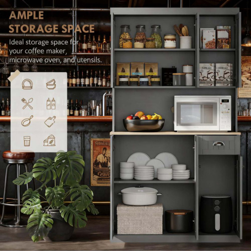 Buffet de cuisine avec four à micro-ondes, comptoir, tiroir et placard