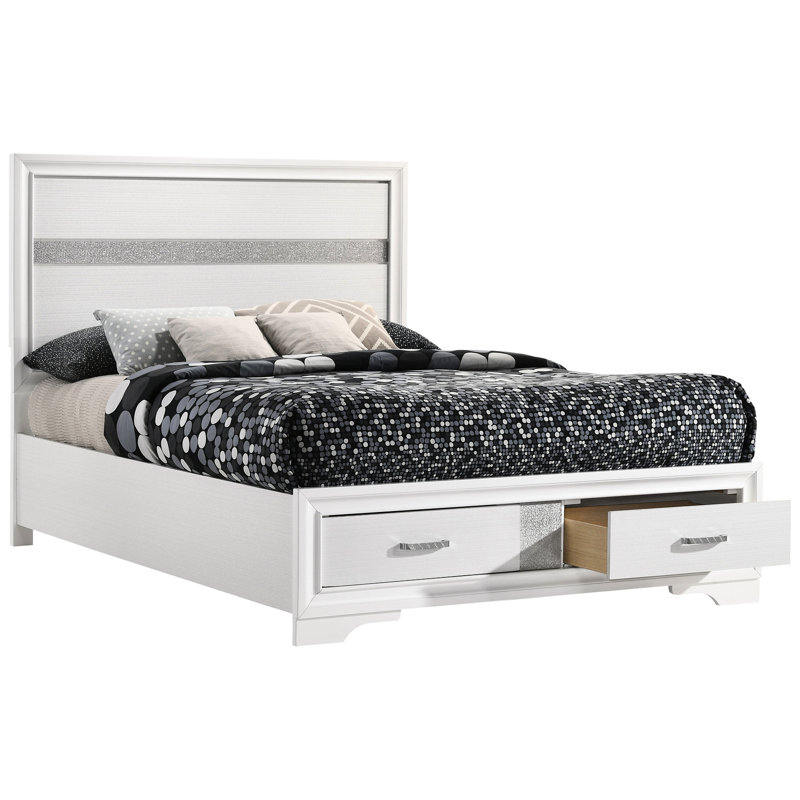 Lit double à panneau de rangement complet, tête de lit et design, tiroirs peu encombrants, finition fraîche et polyvalente pour la chambre à coucher, fabriqué en bois massif, structure en solution de 58,82 po de largeur, bois franc asiatique structuré