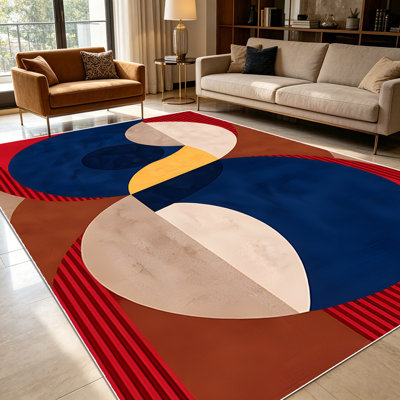 1PC Bold Mid-Century Modern Geometric Circle Stripe Abstract Print area rugs for Living Room, Soft and Comfortable, Suitable for all seasons, easy-to-maintain, machine washable Indoor floor mat, Under Table Farmhouse suitable for living room...