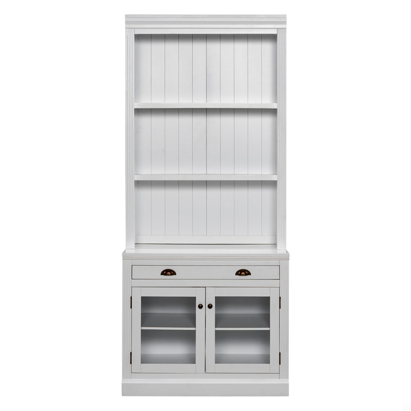 83.4"Tall Bookshelf Suite With LED Lighting,  Bookcases With Glass Doors And Drawers,2-Piece Set Storage Bookcase Suite With Open Shelves