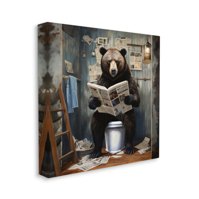 Ours avec journal, art mural sur toile par Lazar Studio