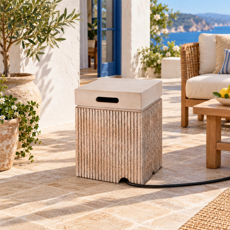 15.75" Square MGO Propane Tank Cover Table with Fluted Design