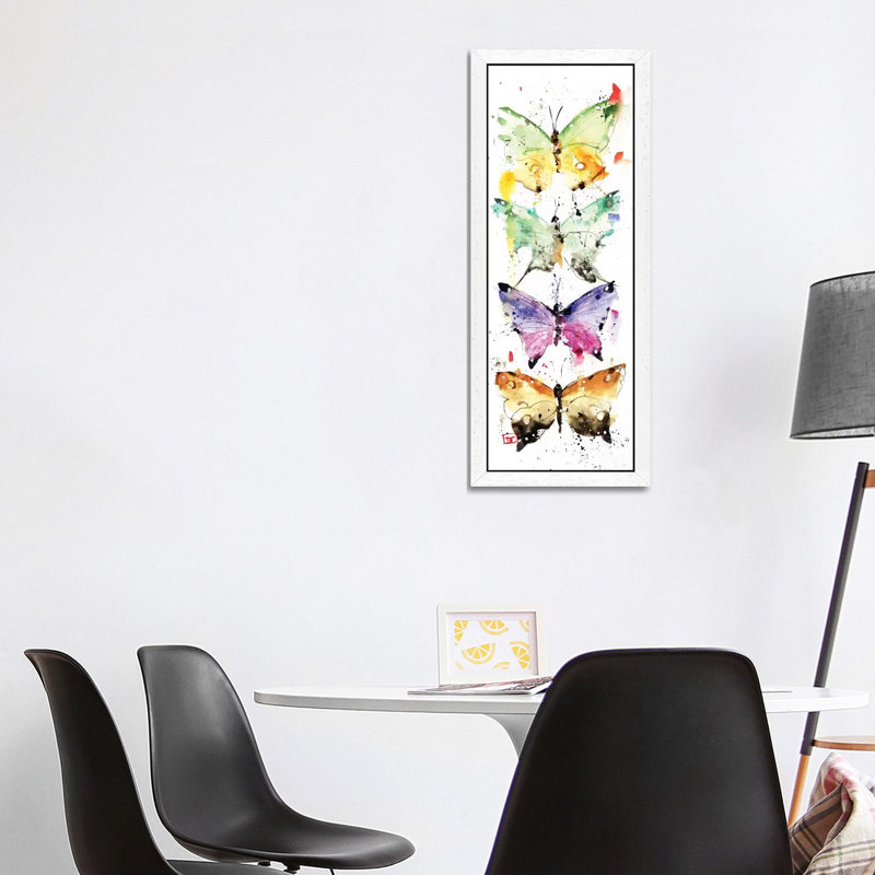 4 Butterflies by Dean Crouser - Floater Frame Panoramic Painting on Canvas, 30.48 cm H x 91.44 cm W, White