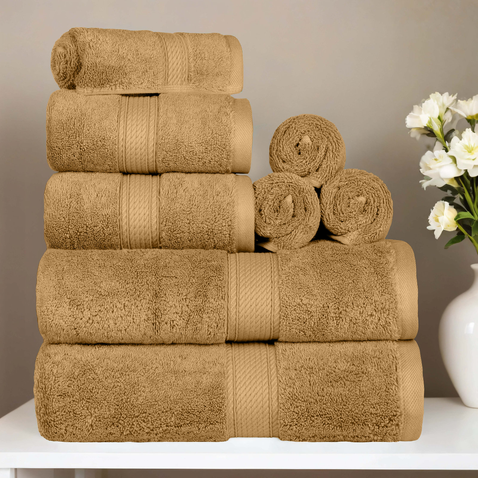 Renata 8-Piece Egyptian Cotton Towel Set, Toast