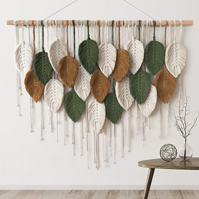 Grande tapisserie bohème en macramé tissée, décorations murales de plumes de feuilles de bohème modernes faites à la main pour chambre de dortoir, salon, chambre de bébé, toile de fond, l 39 po x L 29,5 po