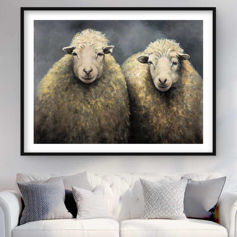 Wool Sheeps - Beige Framed Matted Print for Home Decor, Black