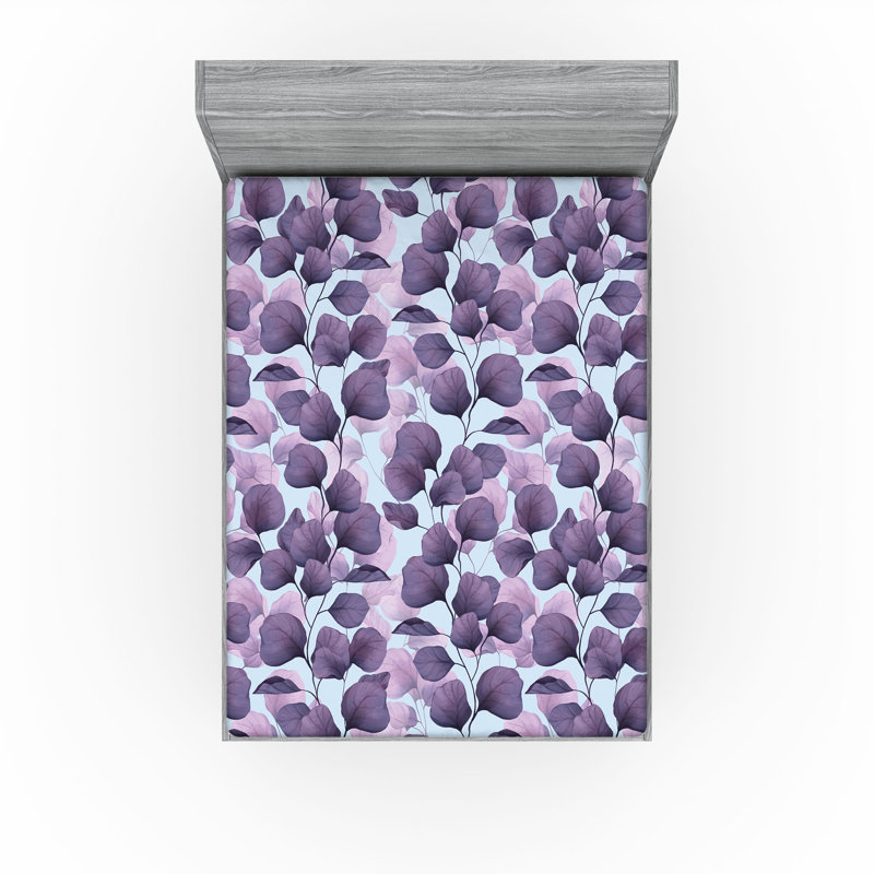 Drap-housse Ambesonne, Lilas, aubergine pâle / floral, Drap-housse très grand californien