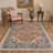 Medallia Orange / Blue Indoor Floral Area Rug,Machine Washable,with Non-Slip Backing-129917699