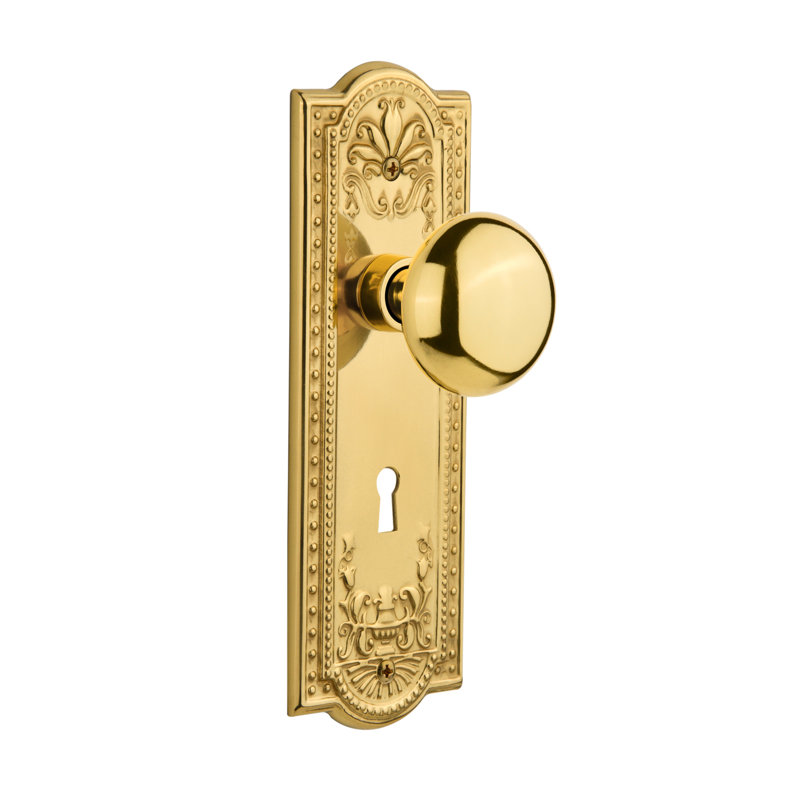 Meadows Interior Mortise Door Knob with Arch Rosette, Polished Brass