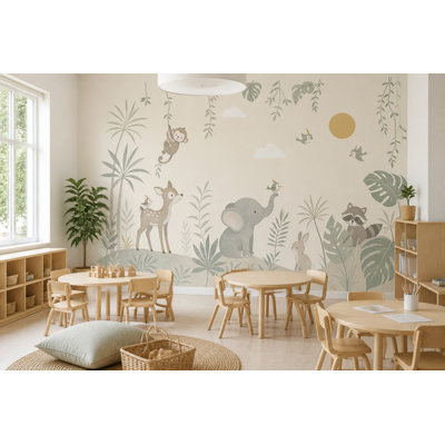 Papier peint Jungle Nursery, animaux tropicaux, aquarelle